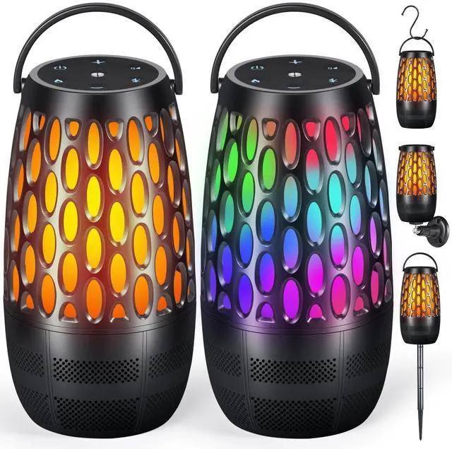 Main image of Outdoor Speakers with Flame & RGB Lights, 10W HD Stereo, Bluetooth 5.3 Auto-Pairing, Multi-Sync 100+ Speakers, IPX6 Waterproof, Perfect for Patio, Pool, Party | Gifts for Men & Women (2Pack)