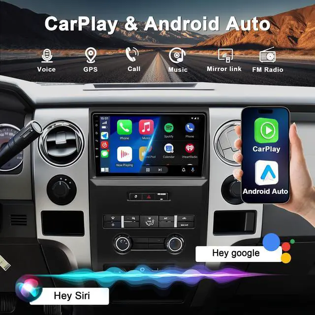 Alt view image 4 of 4 - 8Core 6G+128G Car Radio for Ford F150 2009-2014: Upgrade Android 15 9" Touchscreen Stereo Head Unit CarPlay Android Auto, BT, Wi-Fi 6, GPS, AM, FM, RDS, 48EQ, SWC, 1080P Backup Camera (Fit Manual AC)