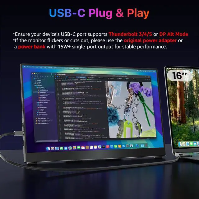 Alt view image 4 of 4 - Portable Monitor 15.6 inch 4K UHD 145% sRGB 60Hz, Travel Monitor for Laptop MacBook Surface PC Xbox PS5, HDMI USB-C VESA Compatible Built-in Speaker