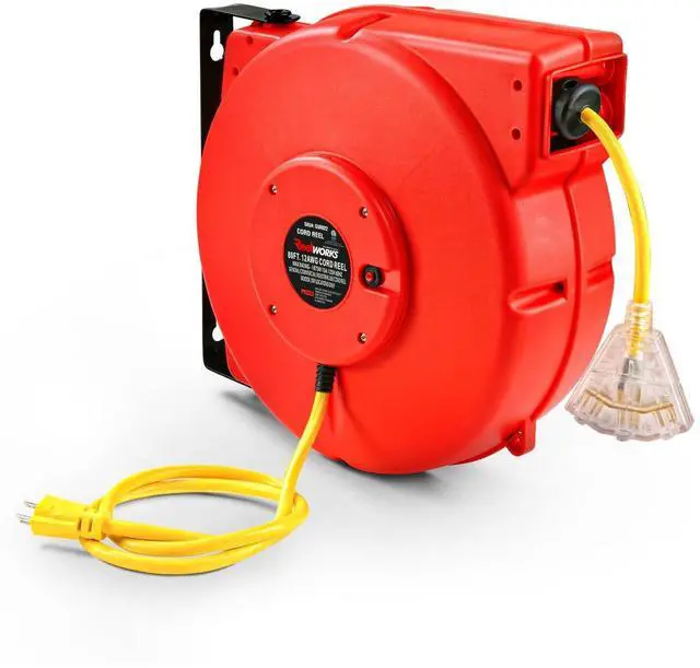 Main image of Extension Cord Reel Retractable Longest Industrial 12awg x 80' Foot Commercial Premium Grade Ultra Flexible 3C/SJTOW Glow Strip Cable and Led Light Up Triple Tap Connector Use Indoor/Outdoor