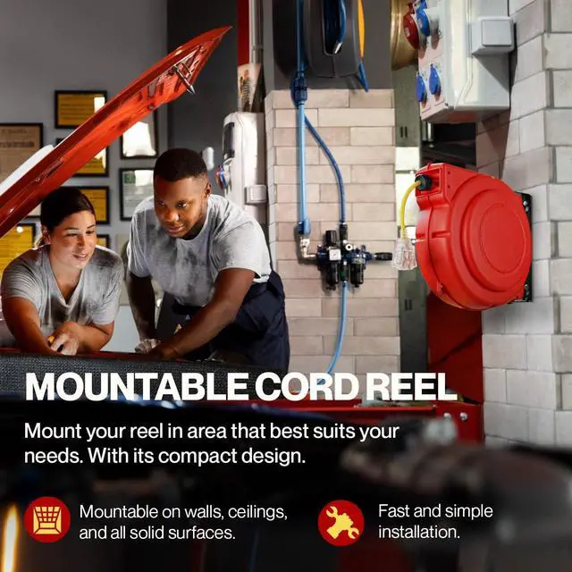 Alt view image 4 of 4 - Extension Cord Reel Retractable Longest Industrial 12awg x 80' Foot Commercial Premium Grade Ultra Flexible 3C/SJTOW Glow Strip Cable and Led Light Up Triple Tap Connector Use Indoor/Outdoor