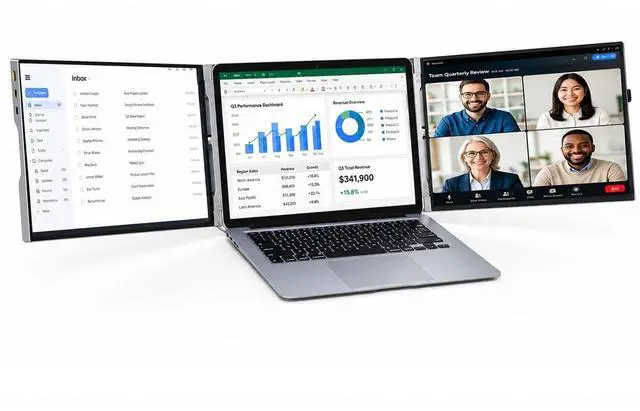 Main image of 15'' Portable Laptop Screen Extender - Triple Monitor Setup, Dual 1080P FHD Displays, Aluminum Travel Monitor Multi Screen Attachment for 13.3-16.5'' Laptop with USB-C HDMI