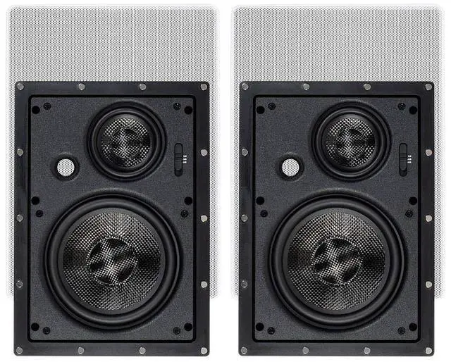 Main image of 3-Way Carbon Fiber In-Wall Speakers - 6.5-Inch, Pair, With Magnetic Grille, Black - Alpha Series