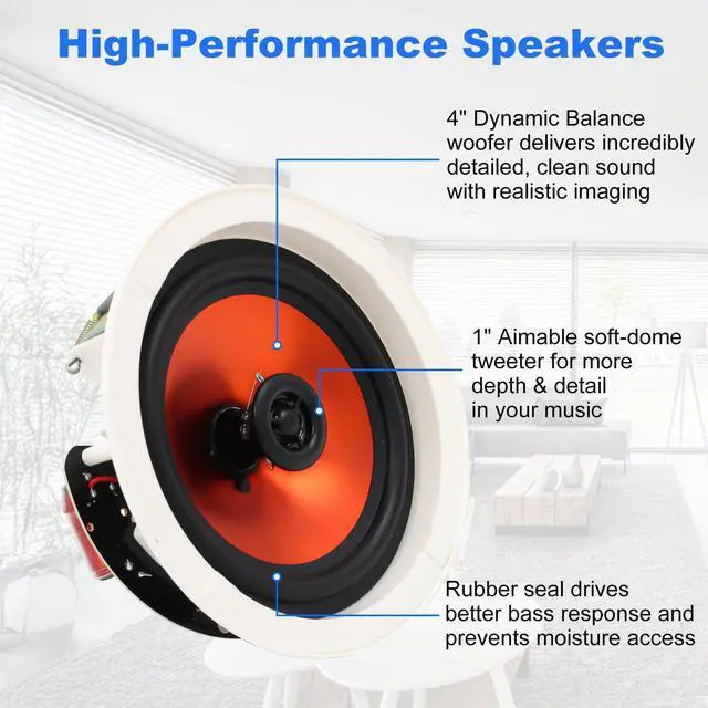 Alt view image 3 of 4 - 8 Inch Bluetooth Ceiling Speakers Max Power 400 Watts 2 Way Flush Mount in Wall Speaker Great for Bathroom, Kitchen,Living Room,Office(1 Pair)