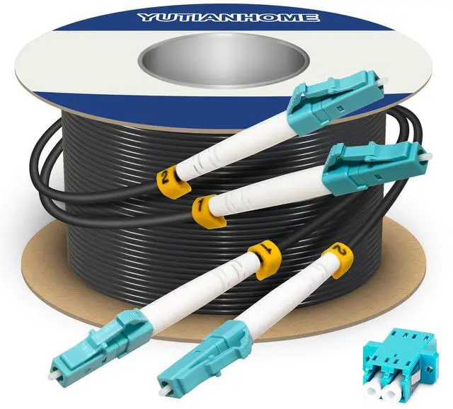 Main image of 100 Meters Armored Fiber Patch Cable OM3, LC to LC Fiber Optic Cable Cord 10GB/Gigabit Multimode Jumper Duplex 50/125um, Multi Mode Outdoor OM3 LC Fiber 330 Foot