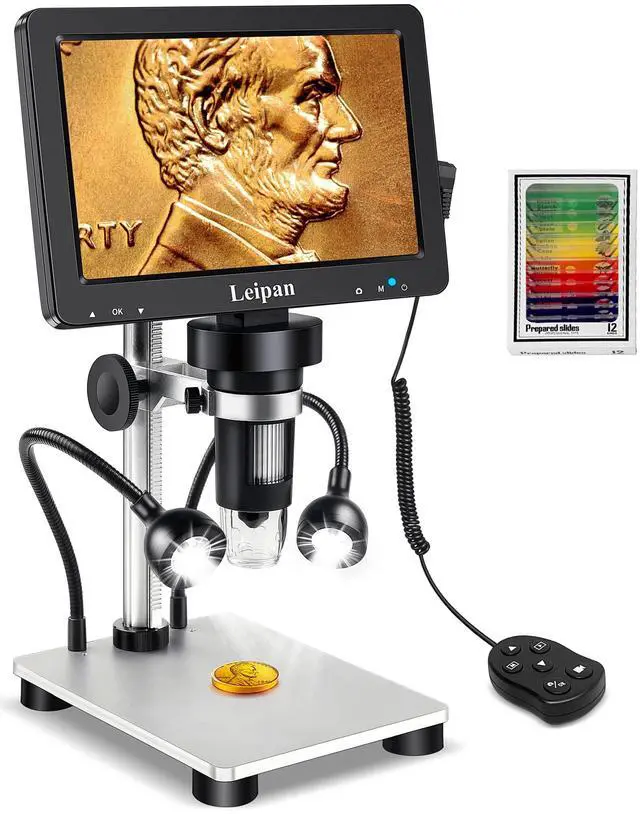 Main image of 7" LCD Digital Microscope 1200X, 12MP Coin Microscope with Screen for Adults,1080P Coin Magnifier with 12pcs Slides,Wired Remote,2 Side Lights,Windows/Mac OS Compatible