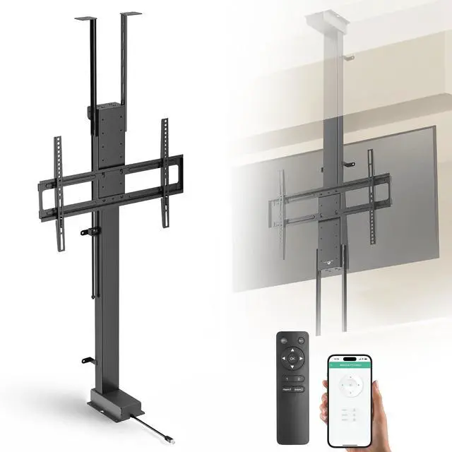 Main image of Motorized TV Lift & Ceiling Drop Down Mount for 43-88 Inch TVs - 47in Travel Distance - RF Remote & WiFi Voice Control - Floor/Ceiling Installation - Max VESA 600x400, 132 lb Limit