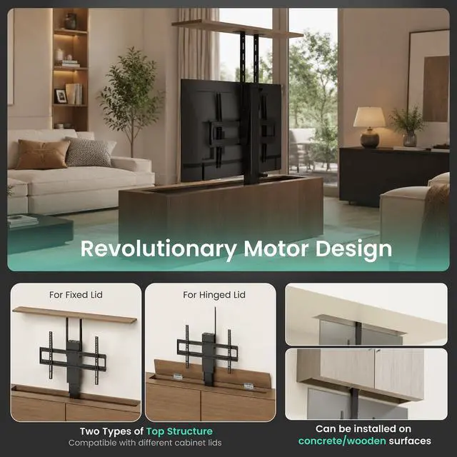 Alt view image 4 of 4 - Motorized TV Lift & Ceiling Drop Down Mount for 43-88 Inch TVs - 47in Travel Distance - RF Remote & WiFi Voice Control - Floor/Ceiling Installation - Max VESA 600x400, 132 lb Limit