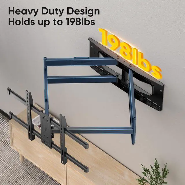 Alt view image 2 of 4 - Heavy Duty Long Arm TV Wall Mount with 43" Dual Articulating Arms for Most 50-90 inch Screen, Full Motion TV Mount Swivel Tilt Bracket Holds 198lbs, Fit 16,18,24 Studs VESA 600x400MM