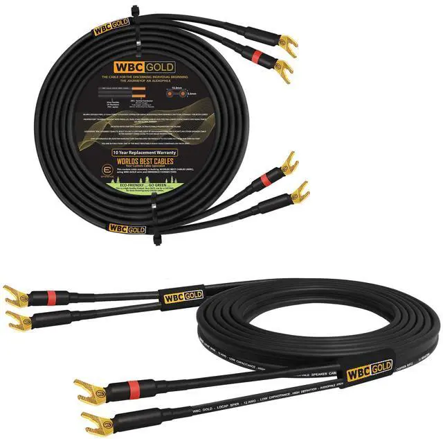 Main image of 25 Foot WBC-GOLD-LOCAP-SPKR-12 AWG - Low-Capacitance - Low-Inductance - High Purity OFC - Audiophile HiFi Speaker Cable Pair with Eminence Gold Spade Plugs