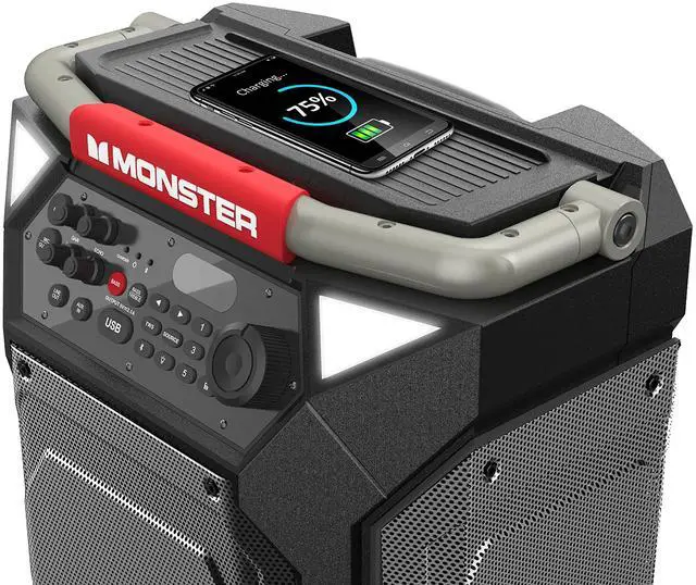 Alt view image 4 of 4 - Rockin' Roller 270 Portable Indoor/Outdoor Wireless Speaker, 200 Watts, Up to 100 Hours Playtime, IPX4 Water Resistant, Qi Charger, Connect to Another TWS Speaker (Slate)