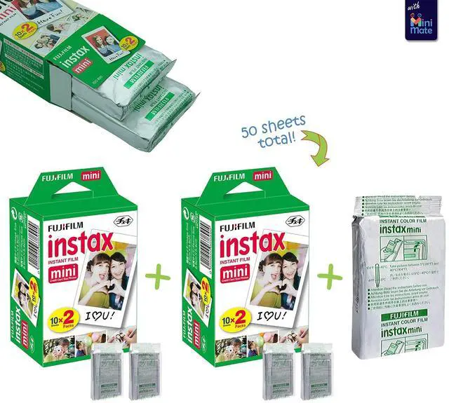 Alt view image 2 of 3 - Instax Mini 11 Instant Camera Ice White + MiniMate Accessory Bundle & Compatible Custom Case + Fuji Instax Film Value Pack (50 Sheets) Flamingo Designer Photo Album