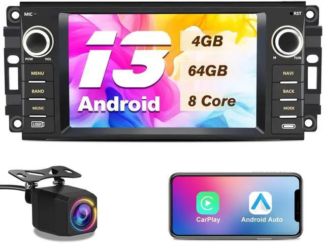 Main image of 8 Core CPU Android 13 Car Radio Stereo for Dodge RAM 2009-2012 Avenger Challenger Jeep Wrangler 4G RAM 64G ROM with Wireless CarPlay Android Auto Backup Camera