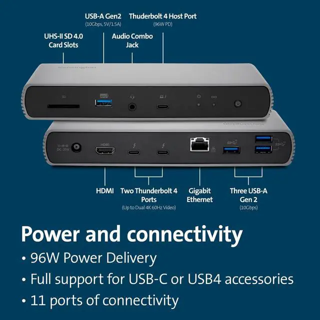 Alt view image 3 of 4 - SD5780T Thunderbolt 4 Dual 4K Docking Station with up to 100W Power Delivery & SD Card Reader, HDMI & Thunderbolt 4 Ports for Windows and MacBooks (K33040NA)