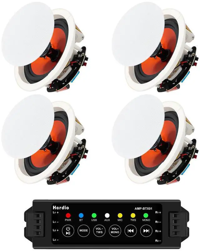 Main image of 4 Inch 480 Watts High Power Bluetooth Ceiling Speakers - 4 Recessed Speakers, Crisp Surround Sound for Home Theater, Bedroom, Kitchen, Office & Covered Patio(2 Paris)