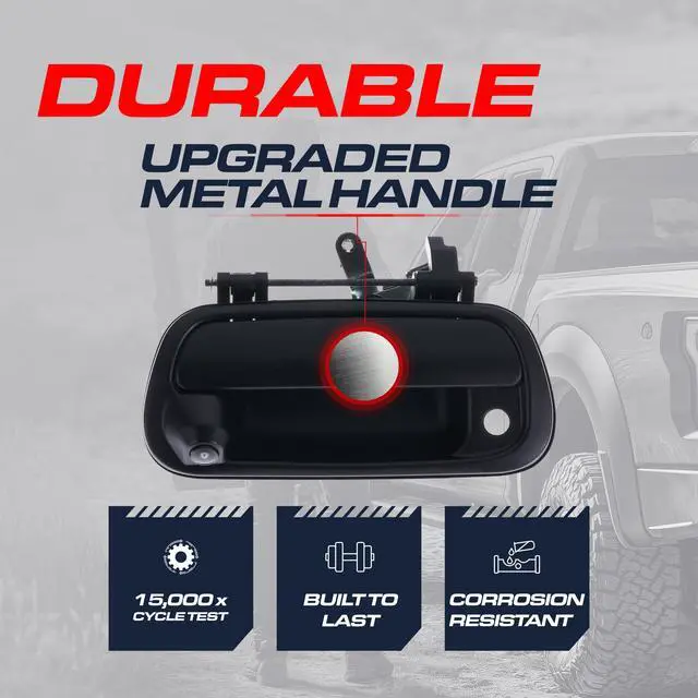 Alt view image 2 of 4 - Black Metal Tailgate Handle with Backup Camera Replacement for Toyota Tundra (2000-2006) | IP68 Waterproof | Parking Grid Lines Available | Easy to Install