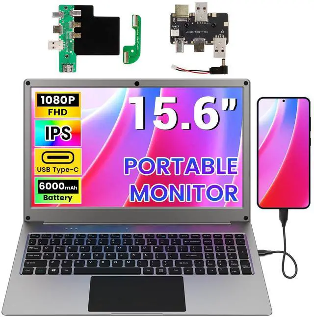 Main image of Portable Monitor with Keyboard, 15.6 Inch Lapdock Display with 6000mah Battery,CrowView Note 1080P FHD USB C Monitors with RPi5&Jetson Adapters Compatible with RPi5, PC, Phone, Mac, Game Console