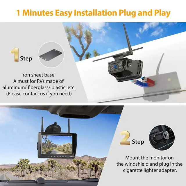 Alt view image 2 of 4 - Dual Wireless Magnetic Backup Camera for Trailer,7 1080P HD 4CH Monitor 2-Min Easy Install No Wiring 25H Long Battery Life 21000mAh Rechargeable No Delay Reverse Camera System for RV Truck