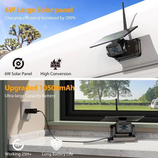 Alt view image 4 of 4 - Dual Wireless Magnetic Backup Camera for Trailer,7 1080P HD 4CH Monitor 2-Min Easy Install No Wiring 25H Long Battery Life 21000mAh Rechargeable No Delay Reverse Camera System for RV Truck