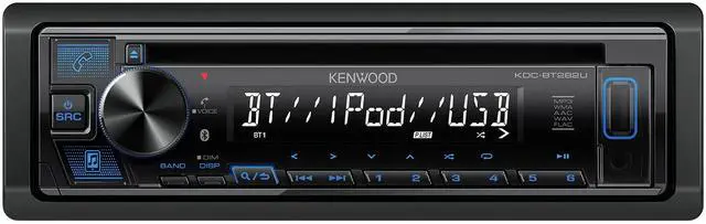 Main image of KDC-BT282U CD Car Stereo - Single Din, Bluetooth Audio, USB MP3, FLAC, Aux in, AM FM Radio, Detachable face with White 13-Digit LCD Display and Blue Button Illumination