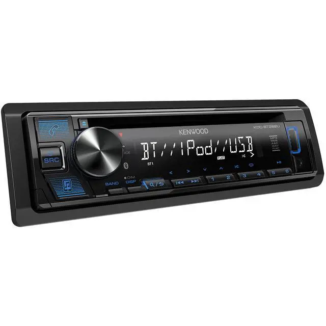 Alt view image 2 of 4 - KDC-BT282U CD Car Stereo - Single Din, Bluetooth Audio, USB MP3, FLAC, Aux in, AM FM Radio, Detachable face with White 13-Digit LCD Display and Blue Button Illumination