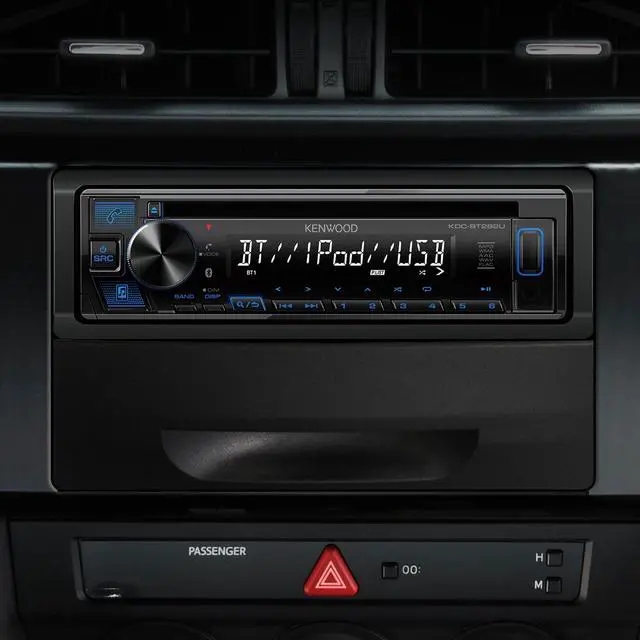Alt view image 4 of 4 - KDC-BT282U CD Car Stereo - Single Din, Bluetooth Audio, USB MP3, FLAC, Aux in, AM FM Radio, Detachable face with White 13-Digit LCD Display and Blue Button Illumination