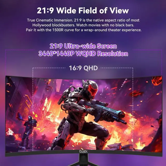Alt view image 3 of 4 - 34 Inch 240Hz Curved Gaming Monitor WQHD 3440x1440, 21:9 Ultrawide Computer Monitor with 1500R, VA Panel, 127% sRGB, HDR10, FreeSync, HDMI, DisplayPort, VESA, for Gaming, Business