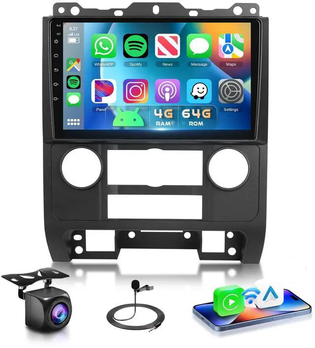 Main image of 4G 64G Car Stereo for Ford Escape/Ford Kuga/Mazda Tribute 2007-2012 Radio, 9" IPS Touch Screen 36EQ DSP Wireless Carplay Android Auto Bluetooth 5.0 Android 15 GPS FM/RDS WiFi AHD Backup Camera