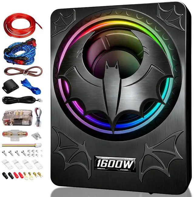Main image of 1600W Slim Underseat Subwoofer with Built-in Amp 10 Inch Sub | RGB Ambient Lighting, LPF/Gain/Bass Boost Controls, Individual Controls, Distortion-Free Deep Bass | Universal Fit for All Car