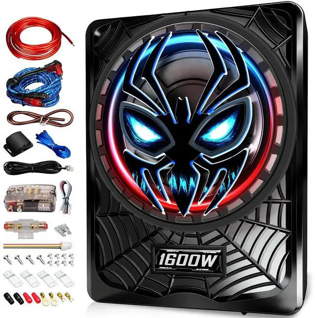 Main image of 1600W Slim Underseat subwoofers 10" Powered Sub with Amp Package | RGB Ambient Lights, Individual Controls (LPF/Gain/Bass Boost), Distortion-Free Deep Bass, Universal Fit for All Vehicle Models