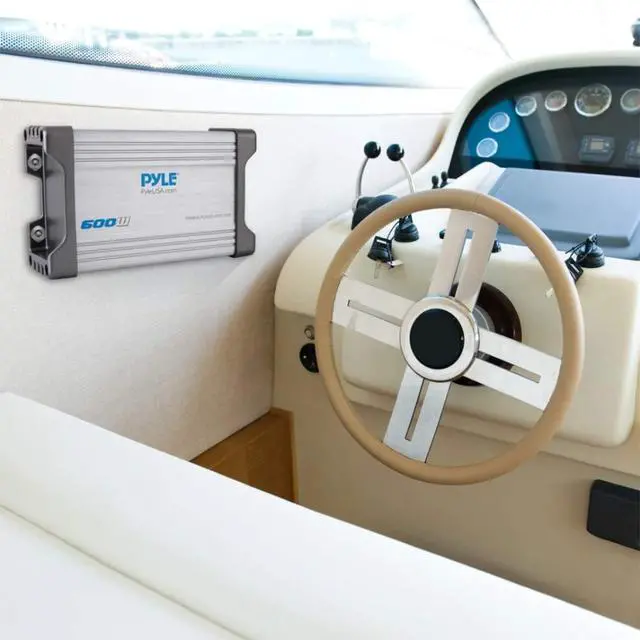 Alt view image 4 of 4 - 1500W 4-Channel Marine Amplifier Receiver - Waterproof & Weatherproof Marine Grade Audio Subwoofer - for Boat & Off-Road Vehicles with Wired RCA/ AUX/ MP3 Inputs - Overload Protection - PLMTR4A