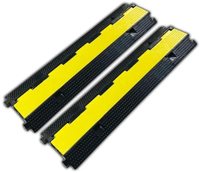 Main image of 2 Pack Rubber Cable Ramp Hose Cable Protector Ramp 2 Channel 22000Lbs Load Capacity Traffic Speed Bump Wires Power Lines Extension Cord Cover for Indoor Outdoor