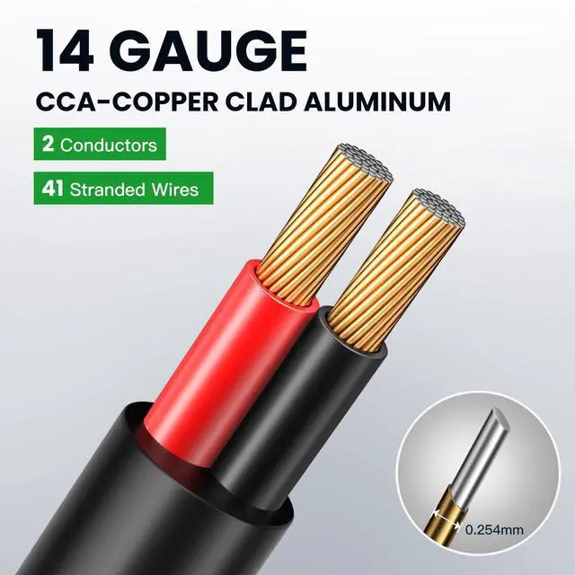 Alt view image 4 of 4 - 14 Gauge Speaker Wire 200 Feet CL3 Related CCA Black Cable with 2 Conductors for Outdoor Direct Burial Backyard Garden Home Car in-Wall Speaker