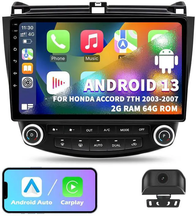Main image of Car Radio Stereo for Honda Accord 7th 2003 2004 2005 2006 2007, Android 13 2G+64G Wireless Carplay Android Auto, 10 inch Touchscreen Car Radio Bluetooth WiFi GPS Navi FM/AM Head Unit, Backup Camera
