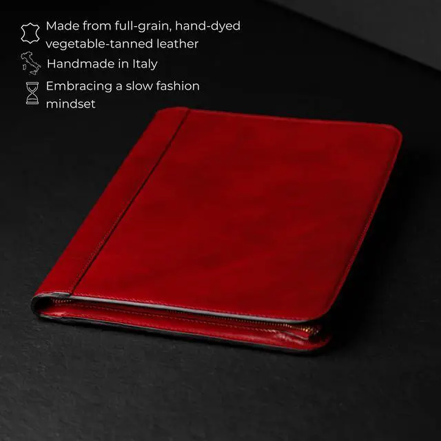 Alt view image 4 of 4 - Leather Portfolio - A4 Document Folder - Italian Handcrafted Padfolio Organizer (Red) - Gift Box Included