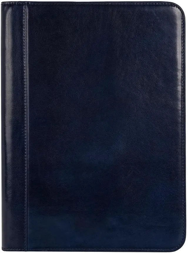 Main image of Leather Portfolio - A4 Document Folder - Italian Handcrafted Padfolio Organizer (Blue) - Gift Box Included