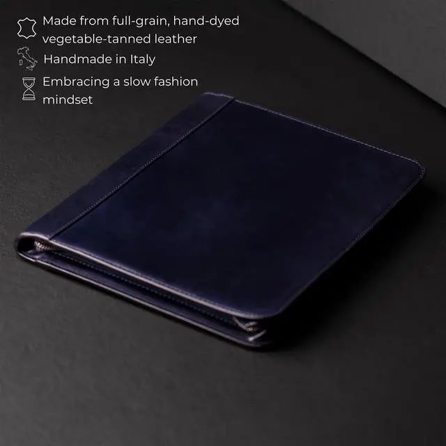 Alt view image 4 of 4 - Leather Portfolio - A4 Document Folder - Italian Handcrafted Padfolio Organizer (Blue) - Gift Box Included