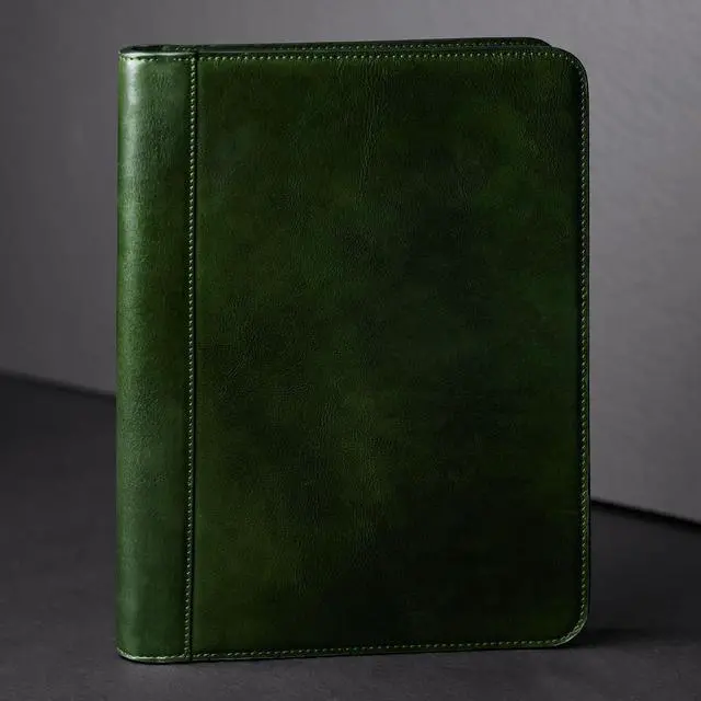 Alt view image 3 of 4 - Leather Portfolio - A4 Document Folder - Italian Handcrafted Padfolio Organizer (Green) - Gift Box Included