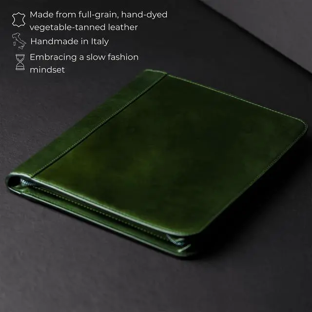 Alt view image 4 of 4 - Leather Portfolio - A4 Document Folder - Italian Handcrafted Padfolio Organizer (Green) - Gift Box Included