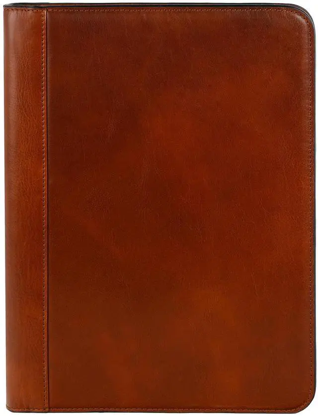 Main image of Leather Portfolio - A4 Document Folder - Italian Handcrafted Padfolio Organizer (Cognac Brown) - Gift Box Included