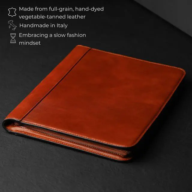 Alt view image 4 of 4 - Leather Portfolio - A4 Document Folder - Italian Handcrafted Padfolio Organizer (Cognac Brown) - Gift Box Included