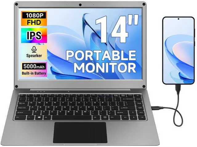 Main image of Portable Monitor with Keyboard,14inch 1080P FHD Lapdock Compatible with Raspberry Pi/Mini PC/Phone/PC/Game Console,CrowView Note Built-in Battery with RPi5 Adapter(Full TypeC & HDMI Cable Included)