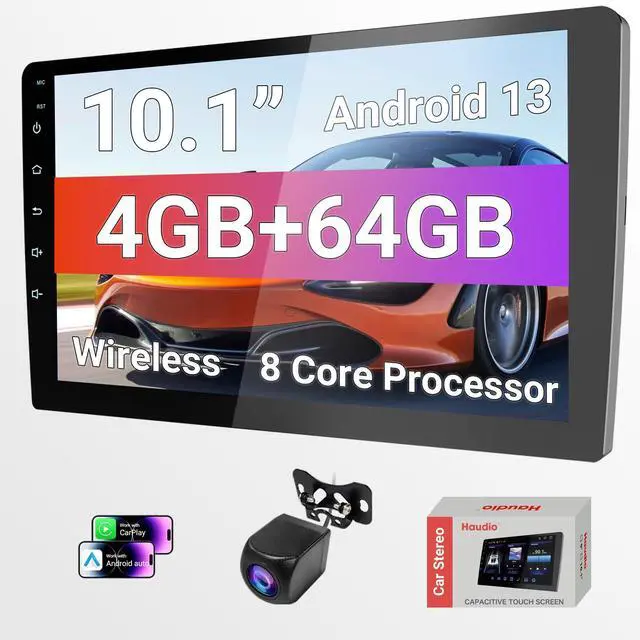 Main image of 10.1 Inch HD Carplay Screen for Car with 720P Touchscreen, Double Din Car Stereo, 8-Core Processor, Backup Camera, 64GB Storage,GPS Navigation, USB Ports, Quick Reverse