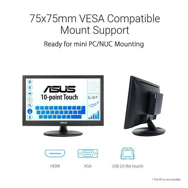 Alt view image 4 of 4 - 15.6 1080P Touch Monitor (VT169HE) - Full HD, 10-Point Touchscreen, IPS, Wide Viewing Angle, Frameless, Eye Care, Flicker Free, Low Blue Light, HDMI, Windows 11 Compliance, VESA Mountable
