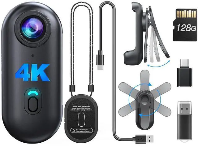 Main image of W4 4K Mini Body Camera,128G Wearable Camera with 360°Rotatable Clip & Magnetic Clip, Thumb Size, 96 Minutes for Recording, Easy to Use for Lecture, Traveling, Pet Walking and Outdoors