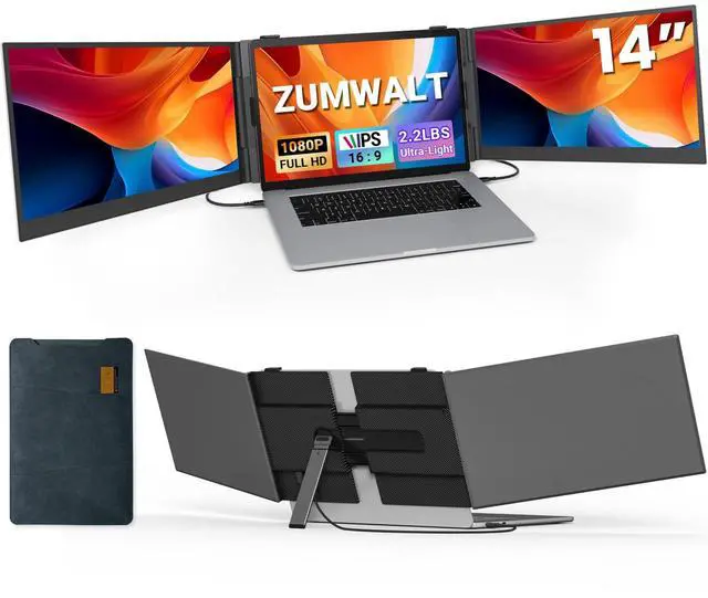 Main image of Laptop Screen Extender, Ultra Thin 14" 1080P FHD Triple Portable Monitor for Laptops 13-17.3", 2.2lbs Lightweight Travel Dual Monitor Extender, Plug-Play Aluminum Extended for Mac/Windows/PS5/Chrome