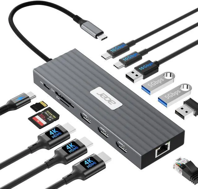 Main image of Docking Station 3 Monitors with 3 HDMI, 13-in-1 USB C Hub for Laptop with 4K@60Hz HDMI, 1 Gbps Ethernet, 10Gbps Data, 100W PD, SD/TF, Laptop Dock for, XPS, Spectre, Surface, Mac