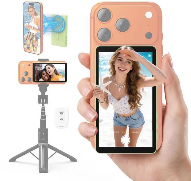Main image of Magnetic Selfie Monitor Screen for iPhone & Android, 4K Wireless Vlog Screen with Remote, 180° Rotation & Screen Mirroring Content Creator Essentials for TikTok, YouTube Live Streaming (Green)