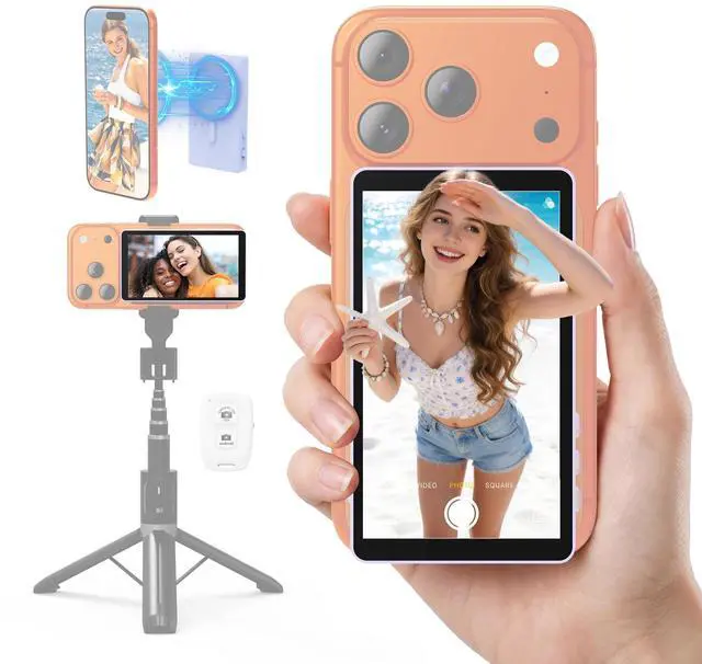 Main image of Selfie Monitor Screen, Vlog Magnetic with Remote Control, Rechargeable Bluetooth Speaker with 2 Wireless Microphone, for Content Creator, Live Stream & TikTok (Purple)