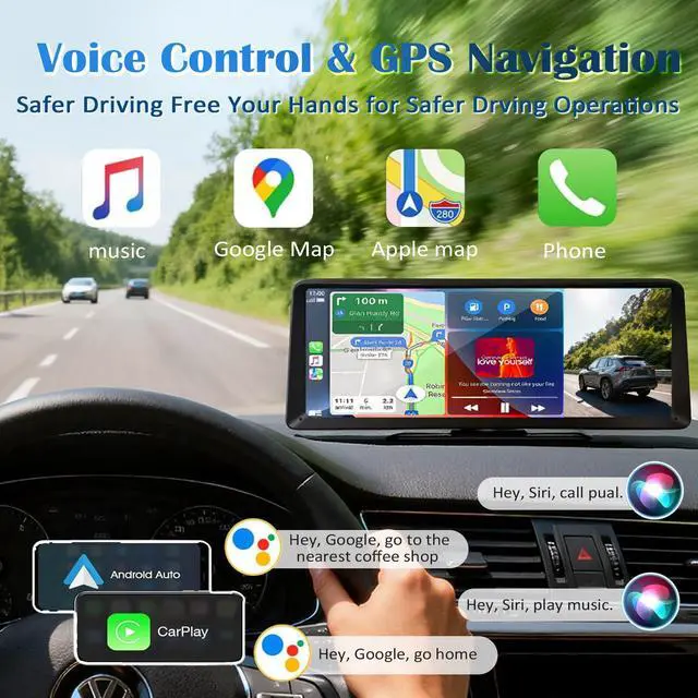 Alt view image 4 of 4 - 8.1" HD Carplay Screen for Car Stereo, 2K Dash Cam Wireless Portable Touch Screen Car Play with Apple Carplay & Android Auto with 1080P Back Up Camera, Bluetooth, Mirror Link, GPS, AUX, Voice Control
